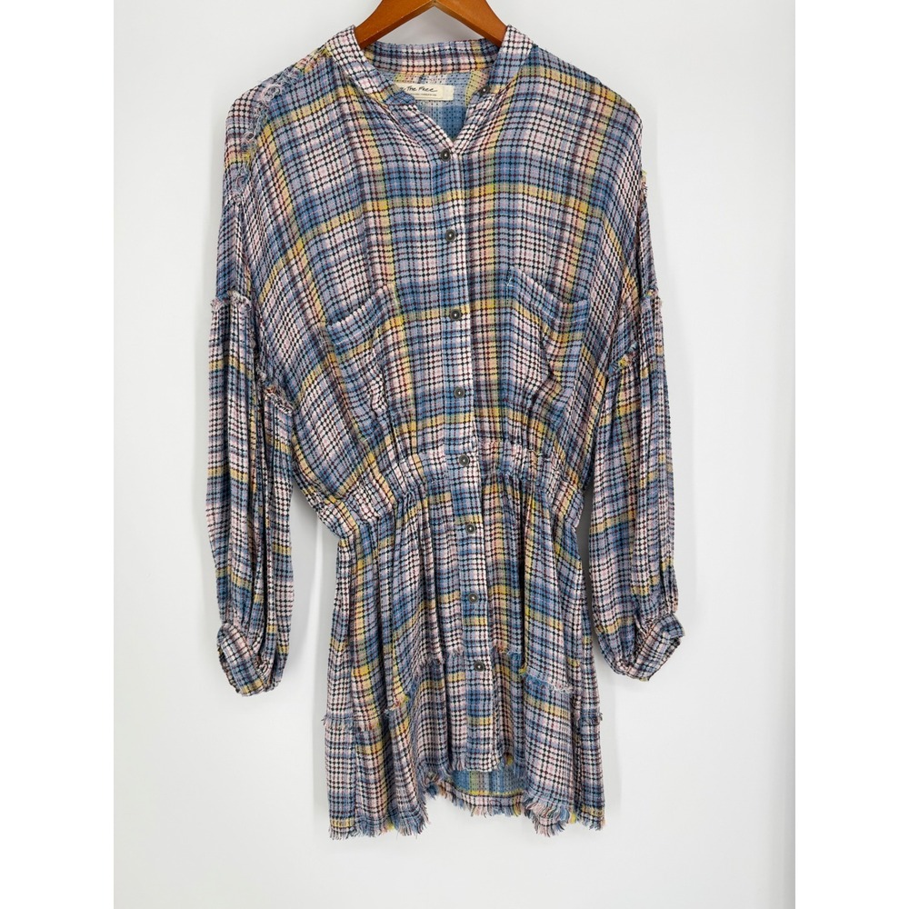 We The Free Womens Plaid Tunic Top XS Boho Distressed Festival Cottagecore Artsy